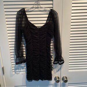 Haute Monde Ruched Mesh-Sleeve Dress Black Medium Whimsigoth Feminine Sexy LBD